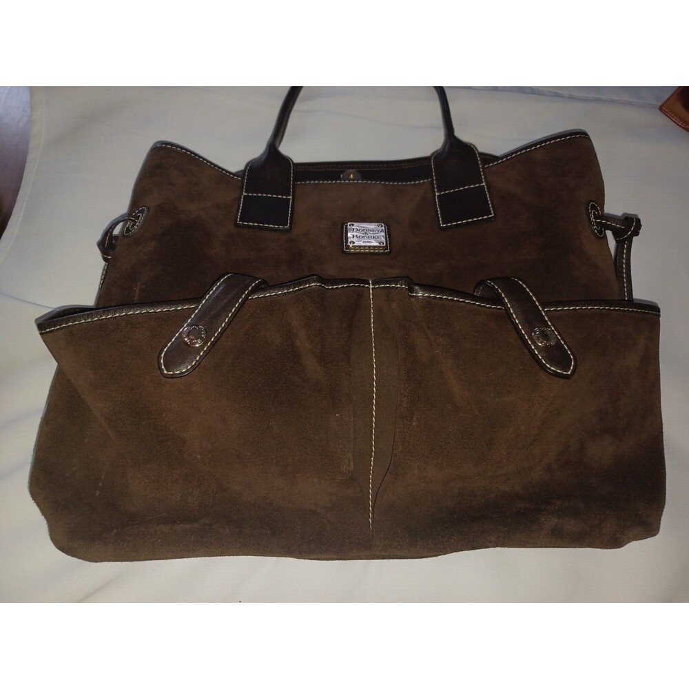 Dooney & Bourke Bag Purse Suede Leather Brown Double Handle Satchel Front Pocket